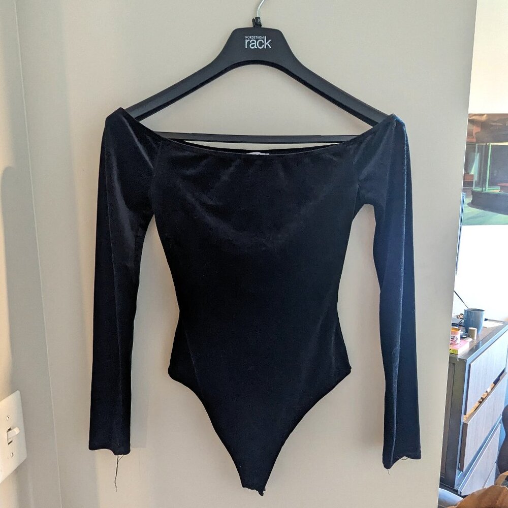 Tobi Black Velvet Bodysuit Long Sleeve